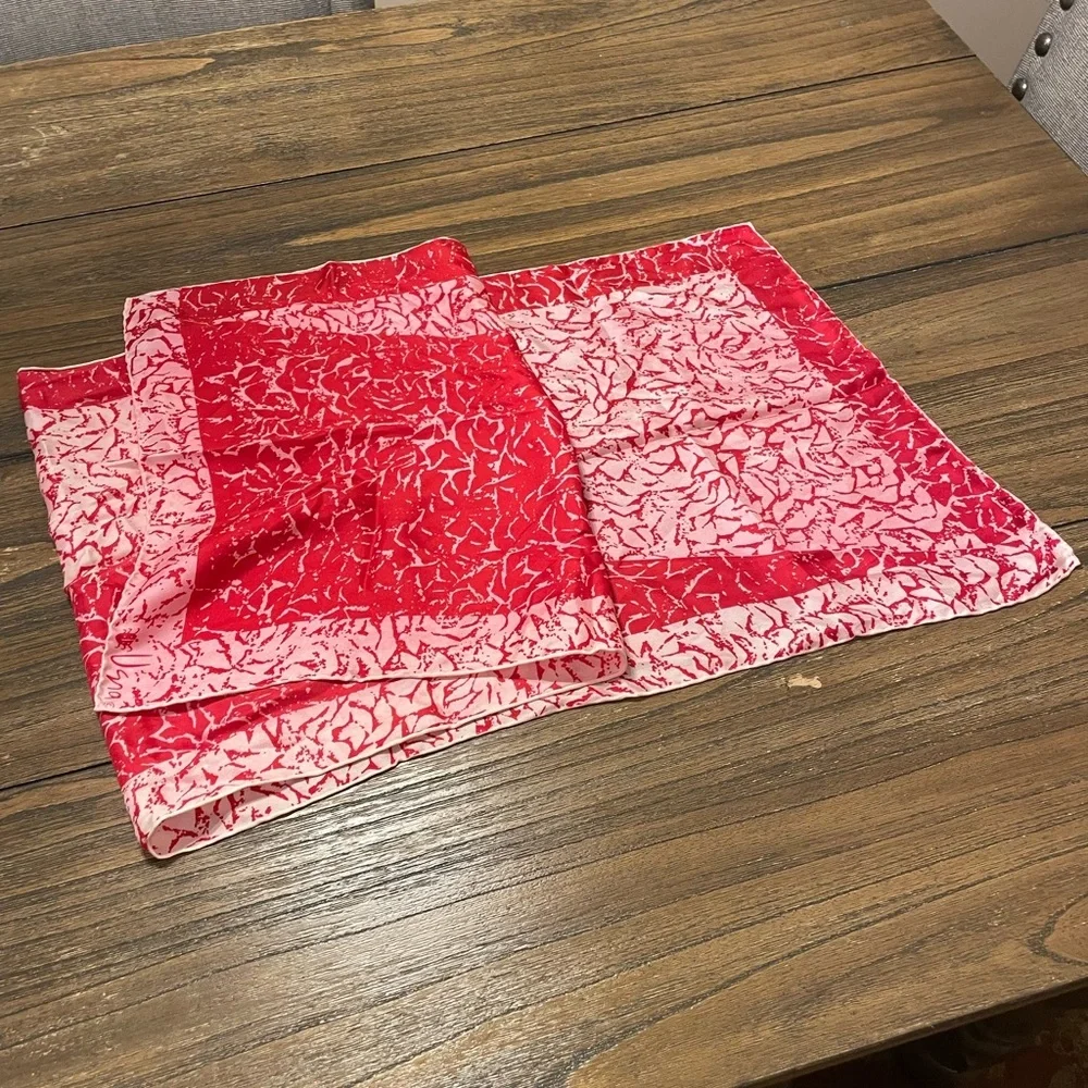 Vtg VERA NEUMANN 1960s Silk Scarf Ladybug Signed Abstract Marble Red Pink Japan